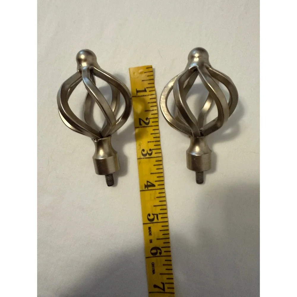 Brushed Nickel Twisted Cage Curtain Rod Finials Set of 2 Silver Openwork Orb